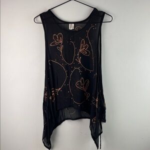 Colors Artwear Black Sheer Floral-Accent Sleeveless Silk Top